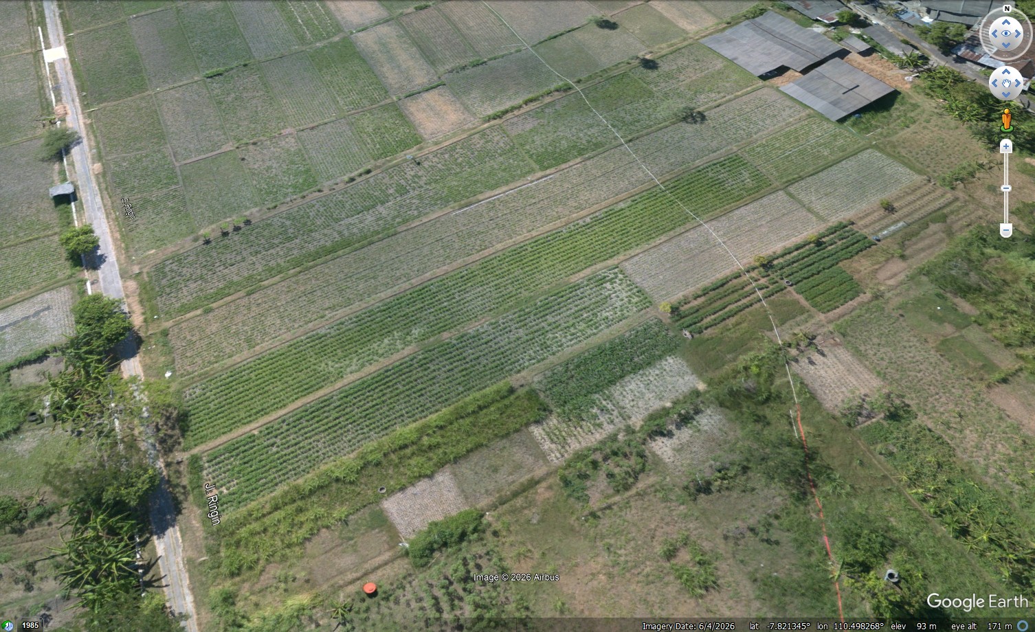 Tampilan petak budidaya; tanggal citra dasar bukan tanggal survei drone.