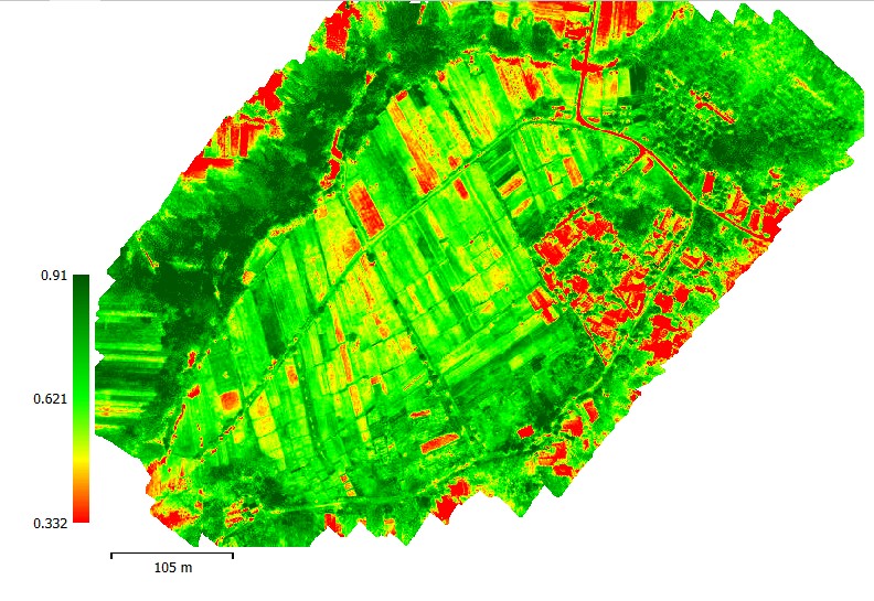 Peta indeks vegetasi NDVI untuk pengamatan lahan.